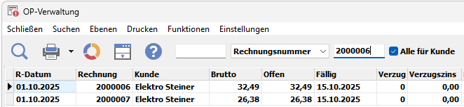 Die Option Alle für Kunde in der OP-Verwaltung