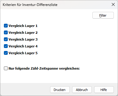 Dialog zum Drucken der Inventurdifferenzliste