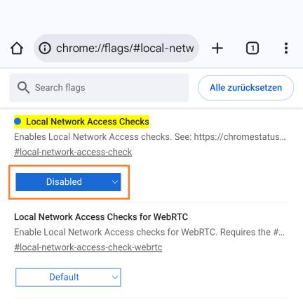 Screenshot der Option in Chrome auf Mobilgerät