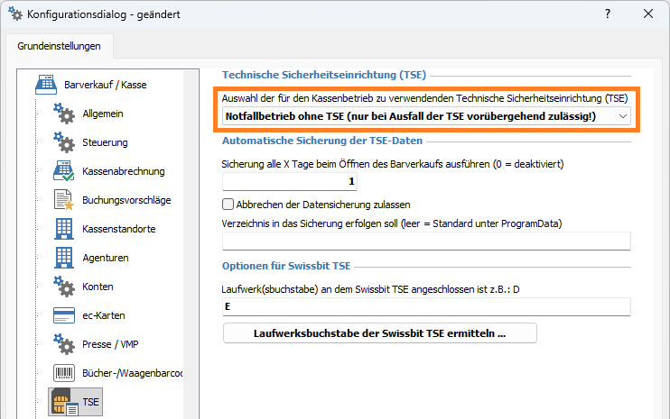 Aktivierung des Notfallmodus in den Grundeinstellungen